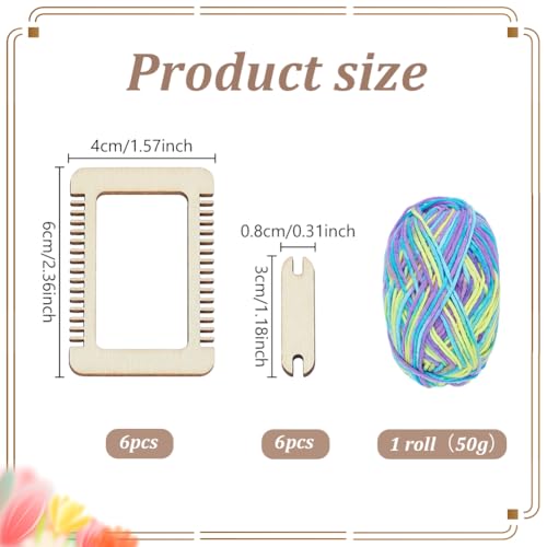 WEBEEDY 13 Pcs Mini Wood Weaving Loom Kit Small Wooden Weaving Loom Tool with 6 Looms,6 Shuttles & 50g Yarn for Adults Beginners,Wood Tools for DIY Tapestries Knitting Projects Activity