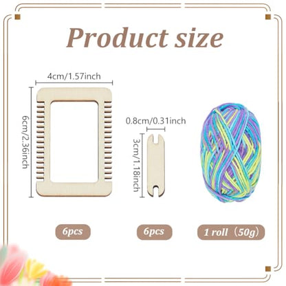 WEBEEDY 13 Pcs Mini Wood Weaving Loom Kit Small Wooden Weaving Loom Tool with 6 Looms,6 Shuttles & 50g Yarn for Adults Beginners,Wood Tools for DIY Tapestries Knitting Projects Activity