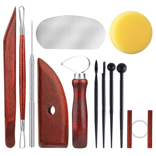 12PCS Pottery Tools Kit, Polymer Clay Tools Set for Sculpting, Air Dry Clay Tools, Ceramic Tools for Carving, Modeling, Molding, Shaping, Dotting, Trimming, Arts Crafts Supplies, Adults, Beginners - color: 12PCS