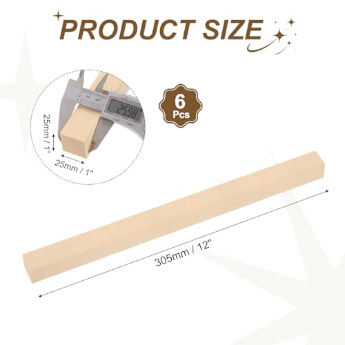 MECCANIXITY 6Pcs Basswood Sticks 1"x1"x12" Square Wooden Dowel Rods - size: 1" x 1" x 12"