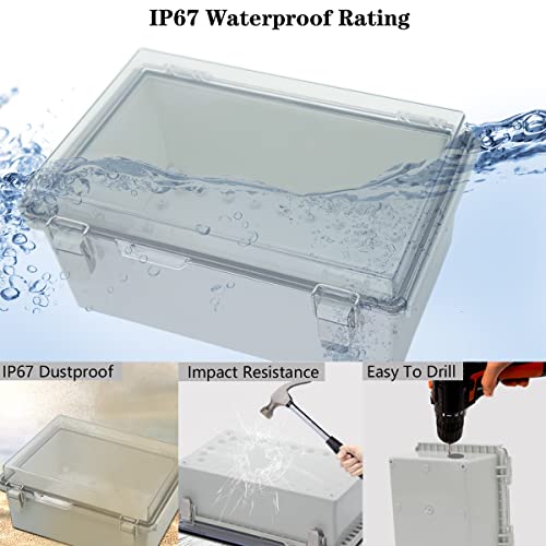 Zulkit Junction Box ABS Plastic Dustproof Waterproof IP67 Electrical Boxes Hinged Shell Outdoor Universal Project Enclosure Grey Clear Cover, Stainless Steel Buckles 15x11x5.1 Inch - size: 15"x11"x5.1" TC k
