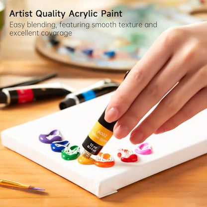 Shuttle Art Acrylic Paint Set, 16 x12ml Tubes Artist Quality Non Toxic Rich Pigments Colors Great for Kids Adults Professional Painting on Canvas Wood Clay Fabric Ceramic Crafts