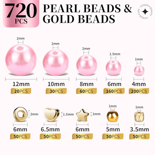 LEOBRO Pearl Beads for Bracelets, Pink Beads for Jewelry Making, Friendship Bracelet Kit, Crafts & DIY Jewelry Bracelet Making Kit - color: Pink