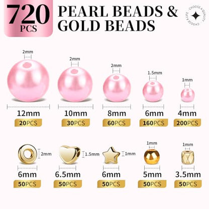 LEOBRO Pearl Beads for Bracelets, Pink Beads for Jewelry Making, Friendship Bracelet Kit, Crafts & DIY Jewelry Bracelet Making Kit - color: Pink