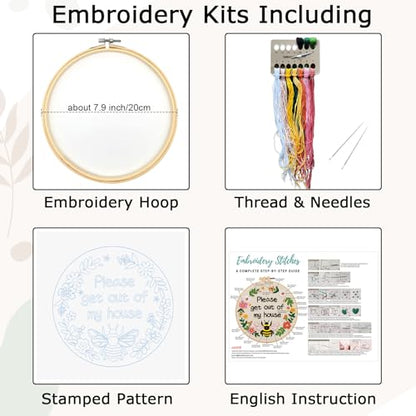 Nuberlic Please Get Out of My House Embroidery Kit, Stitch Craft Set - color: FUNNY BEE
