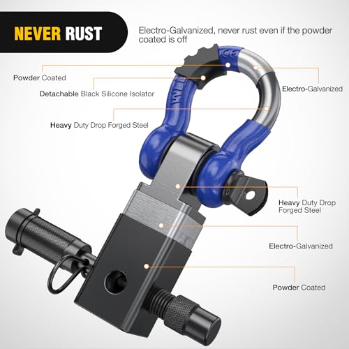 Nilight 3/4" Anti-Theft D Ring Shackle Hitch Receiver 2" Solid Towing Kit | 45000 LBs Breaking Strength 5/8" Trailer Hitch Lock Pin Heavy Duty Solid Towing Kit for Trucks Off Road Blue&Black - color: Hitch w/ Lock Pin Black Blue