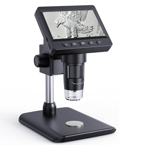 AOPICK Digital Microscope, Coin Microscope with Light Adjustable Brightness 4.3" HD LCD Screen, 1000X Zoom PC View, Compatible with MacOS & Windows - Black - color: Black