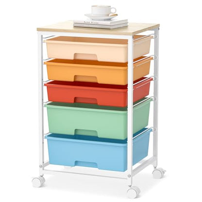 SYKIARIOL Utility Cart with Drawers,5 Drawers Storage Cart,Macaron - color: Macaron
