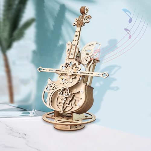 3D Wooden Brain Teaser Puzzle for Teens Wooden Music Boxes Cello Model Kits for Adults DIY Building Wood Crafts Mechanical Puzzle Building Kits for Teens