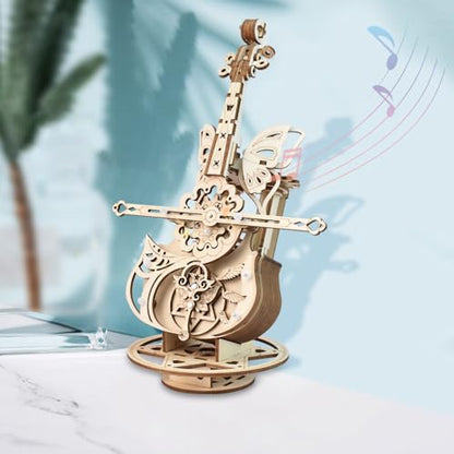 3D Wooden Brain Teaser Puzzle for Teens Wooden Music Boxes Cello Model Kits for Adults DIY Building Wood Crafts Mechanical Puzzle Building Kits for Teens