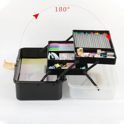 BTSKY 3-Layer Plastic Dividing Storage Box Craft Organizer and Storage - color: Black+Beige