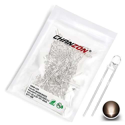 CHANZON 100 pcs 3mm Warm White LED Diode Lights(DC 3V 20mA) - color: K) Warm White, size: 3mm Round Top