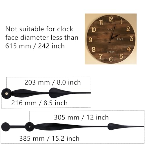 Youngtown High Torque Long Shaft Clock Movement Kit with 12 in Black Hands - color: Black, size: 29/32 inch Total shaft length