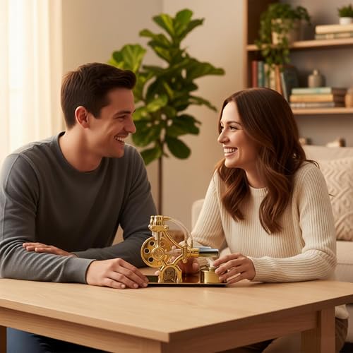 MagicTech Hot Air Stirling Engine Double Cylinder Electricity Power Metal Physics Assembly Model Golden JY43 - size: 6.29 x 3.43 x 4.72 Inch