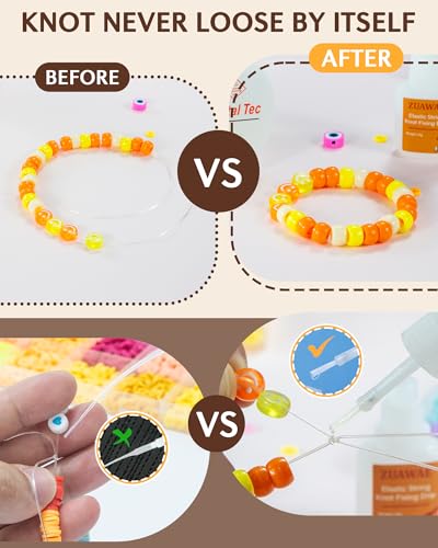 ZUAWAE Elastic String for Bracelets Making Kit, 0.8mm Clear Bracelet String, Jewelry Glue for Elastic String to Clay Beads, Jewelry Making Supplies - color: 0.8 mm Elastic String with Jewelry Glue