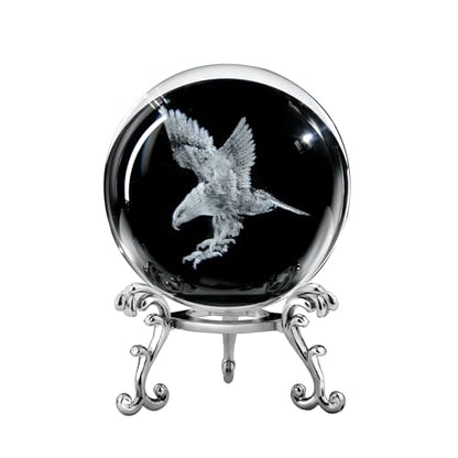 3D Engraved Eagle Crystal Ball with Stand Laser Etched Glass Eagle Figurine Carving Crystal Sphere Paperweight(2.4 in) - color: Clear_eagle