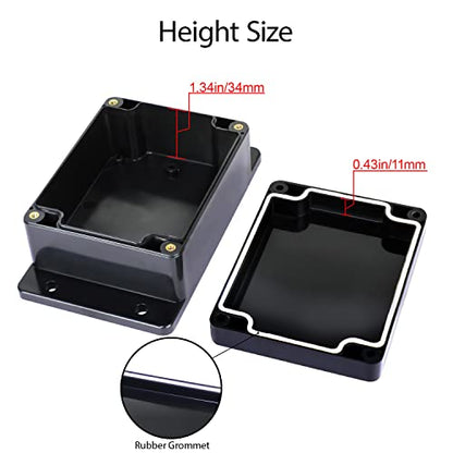 Junction Box Waterproof Dustproof IP65 ABS Plastic Universal Electric Project Enclosure Black with Fixed Ear 4.52"x3.54"x2.16"(115 x 90 x 55 mm) - size: 4.52"x3.54"x2.16"