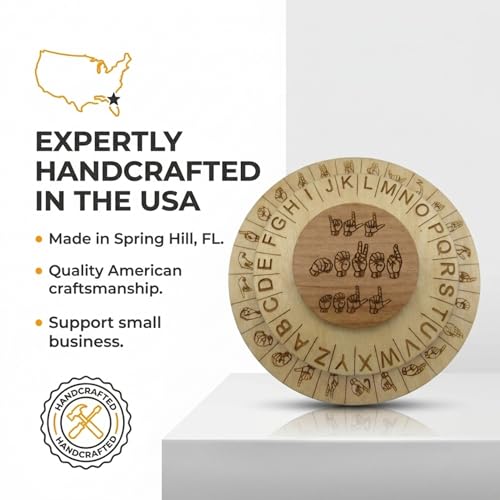 Wooden ASL Cipher Wheel & Decoder | Educational STEM Tool for Learning American Sign Language & Cryptography | Unique Gift for Teachers & Students, Durable Escape Room Puzzle Prop - size: Sign Language