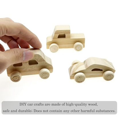 Allazone 12 PCS Wood DIY Car Unfinished Wooden Cars, Wooden Car Crafts with 5 PCS Sticker and 16 PCS Color Pen for Students Home Activities (05-8PCS, Wood Color) - style: 05-8PCS