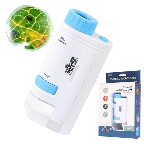 Microscope Pocket Handheld Miniscope 80X-200X Portable Microscope with LED Light for Learning Education Exploring (Blue)