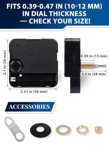 High Torque Clock Movement Kit, Long Shaft Mechanism with 8 inch Hands - size: Thread Length: 0.59 inch