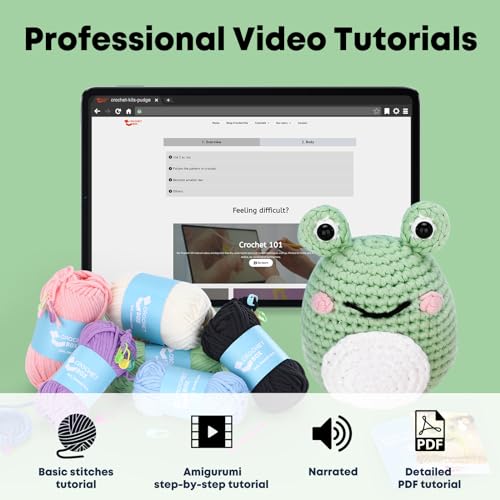 CrochetBox Frog Crochet Kit for Beginners, Easy Craft for Adults - color: Frog