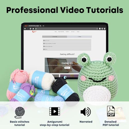 CrochetBox Frog Crochet Kit for Beginners, Easy Craft for Adults - color: Frog