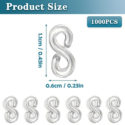 PUSNMI S Clips Rubber Band Clips 1000 Pieces Loom Rubber Band Clips Plastic Band Clips Connectors Refills Bracelet Kit Clip for Loom Bracelets DIY Making Refill Kit, Clear - color: Clear