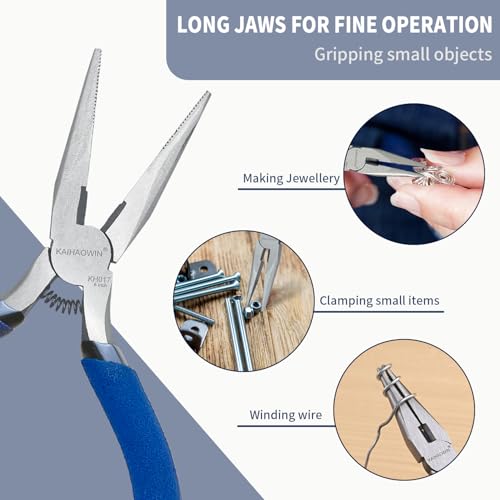 KAIHAOWIN 5" Mini Needle Nose Pliers - 5 Pack, Precision Small Long Nose Pliers for Jewelry Making & Wire Cutting, Spring Loaded Thin Needle Nose Pliers Set, Rustless High Carbon Steel - size: 5 Pack