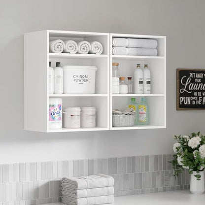 FIMELLO 31.6’’W*11’’D*23.6’’H Sewing Storage Cabinet Wall Mounted, Craft Storage Cabinet with Adjustable Shelf, Hobby Storage Cabinet, Craft Shelving for Sewing Organization, Display Shelf, White - size: 15.8’’W * 2pcs