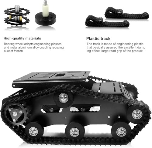 Smart Robot Car Chassis Kit Full Metal Big Tank Chassis with 2WD Motors for Arduino Raspberry Pi Jetson Python DIY Smart Car Learning Kit (Black, with Encoder Motor) - color: Black1