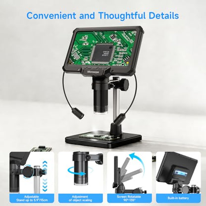 Digital Microscope for Adults Kids 7inch Screen Coin Magnifier Microscopes for Error Coins PCB, Bugs, STEM Learning, Soldering Electronics Microscopes Camera