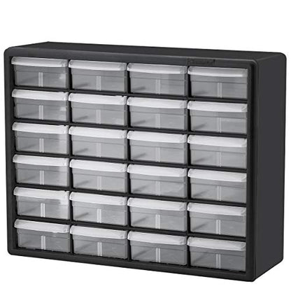 Akro-Mils 24-Drawer Plastic Storage Cabinet, 20"W x 6"D x 16"H, Black - size: 24 Drawer