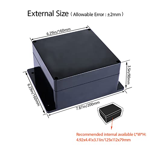 Junction Box IP65 Waterproof Dustproof ABS Plastic Universal Electric Project Enclosure with Fixed Ear Black 6.3x6.3x3.5 inch (1pc) - size: 6.3"x6.3"x3.5"(1 pack)