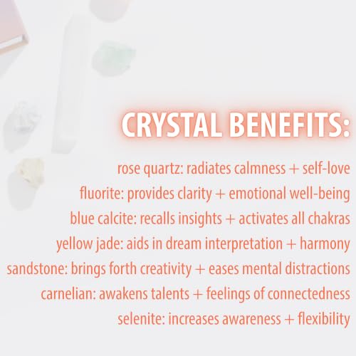 Crystal Collection Meditation Stones Set with Rose Quartz, Blue Calcite, Yellow Jade, Sandstone, Carnelian, Natural Selenite Wand, Set of 7 - color: Meditation