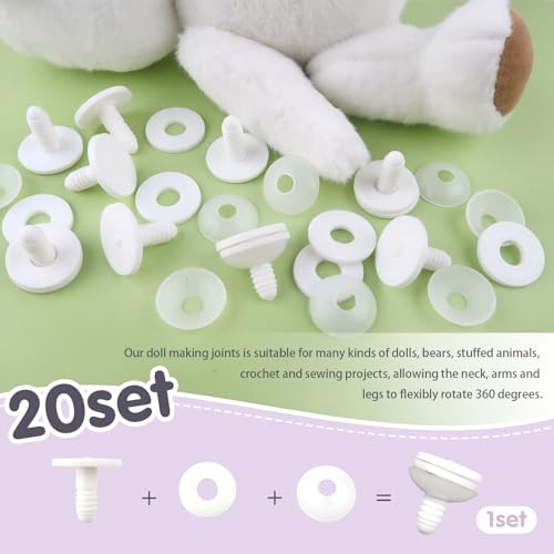 TOAOB 20 Set 30mm Doll Joints for Amigurumis Crochet White Movable Plastic Animals Joints for Crochet Stuffed Animals Crafts Puppets Limbs and Arms Leg Neck Joints Doll Making - size: 30mm
