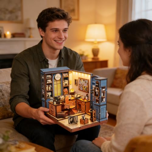 Music Park Book Nook for Adults, 3D Wooden Puzzle Detective Office with LED - color: Detective Office