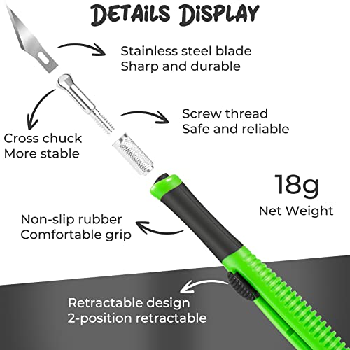 Exacto Knife, 1 Pack Craft Knife with Extra 10 Pcs High Carbon Steel Blades, Sharp Hobby Knives for Crafting, Precision, Exacting for Home and Studio Use - style: Green (Retractable) – 1 Knife / 10 Blades