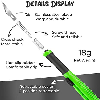 Exacto Knife, 1 Pack Craft Knife with Extra 10 Pcs High Carbon Steel Blades, Sharp Hobby Knives for Crafting, Precision, Exacting for Home and Studio Use - style: Green (Retractable) – 1 Knife / 10 Blades