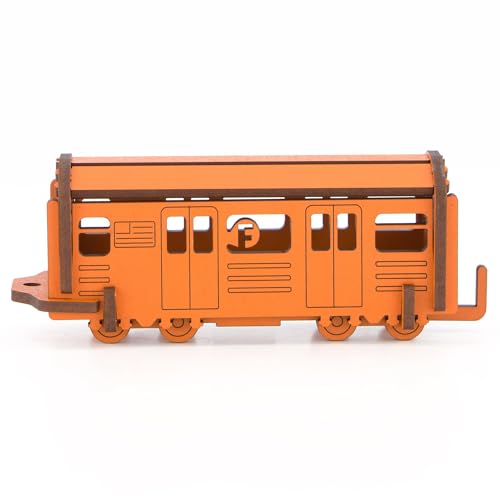 Little & Wood: Woodlet: Medium - NYC Subway F Train - Orange, 3D Wooden Kit-Set, City Transportation Puzzle, Easy Assembly, Pop Build Fun, Ages 6+ - style: NYC Subway F Train
