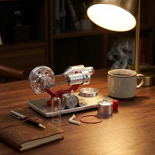 Sunnytech Hot Air Stirling Engine Motor Model Educational Toy Electricity Generator Colorful LED SC (SC004) - style: SC004