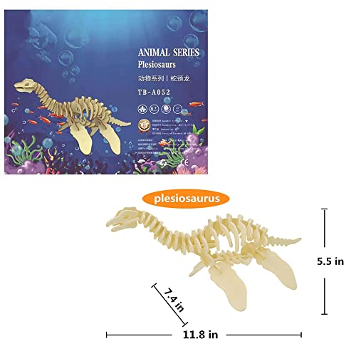 3D Wooden Dinosaur Puzzle, 3 Piece Set Wood Dino Skeleton Model Puzzle - color: Dinosaur