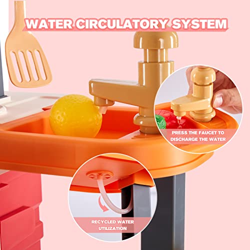 3-in-1 Kids & Toddler Play Kitchen - Interactive Kitchen Playset with Real Cooking Sounds & Lights, 50 Accessories & Flowing Water Feature, Portable Travel Suitcase Design Learning Toys for Ages 2-6 - color: Kitchen Playset