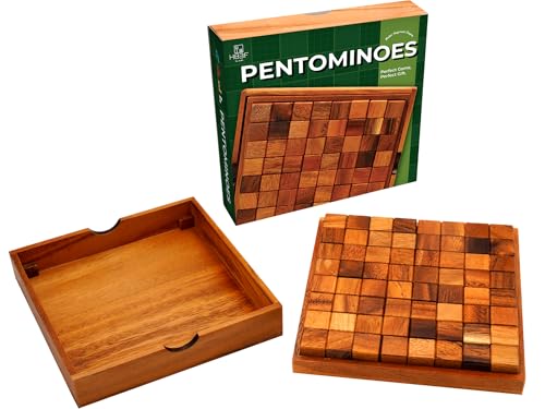 BSIRI Pentominoes Board Logic Puzzle Desk Toys Brain Games Cube Magic Educational Teaser Challenging Gift Intelligence Mind Wooden Strategy Christmas Supplies Box Master Smart Classroom