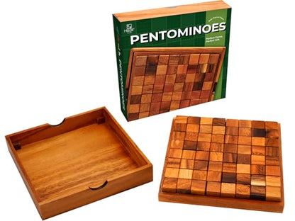 BSIRI Pentominoes Board Logic Puzzle Desk Toys Brain Games Cube Magic Educational Teaser Challenging Gift Intelligence Mind Wooden Strategy Christmas Supplies Box Master Smart Classroom