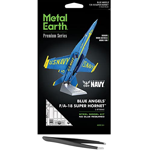 Metal Earth Fascinations Premium Series Blue Angels F/A-18 Super Hornet 3D Metal Model Kit Bundle with Tweezers