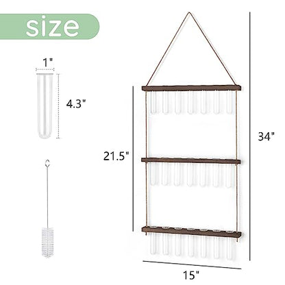 Mkono Plant Propagation Station, 3 Tier Large Brown Wall Hanging Vase Tubes - color: Brown, size: Large