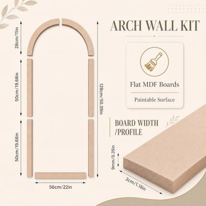Nuanchu 3 Set 50 x 22 Inches Arch Mdf Board and Batten Wall Panel Kit Premade Wainscoting Wall Molding Kit Frame Accent Molding Pre Cut Trim for DIY Room Decor (Elegant Style) - size: 50 x 22 Inches