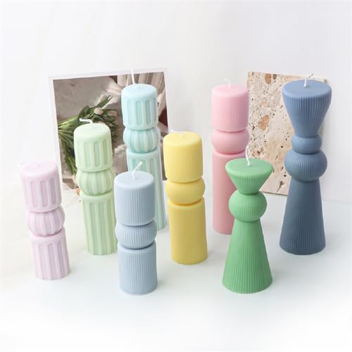 Striped Columns Candle Mold Geometric Hourglass Silicone Mold for Soap Wax Resin DIY - size: Stripe L