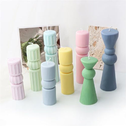 Hourglass Geometric Pillar Silicone Mold Stripe Column Candle Resin Mold- L - size: Hourglass L